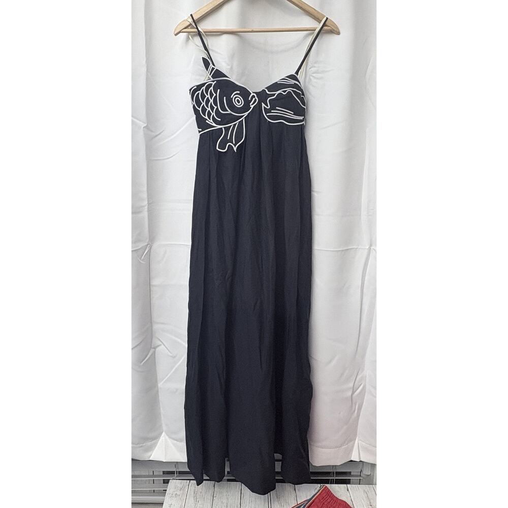 FARM Rio Fish Top Maxi Dress Black Resort Boho Chic Linen Art Deco Dress NWT XXS - Picture 7 of 15